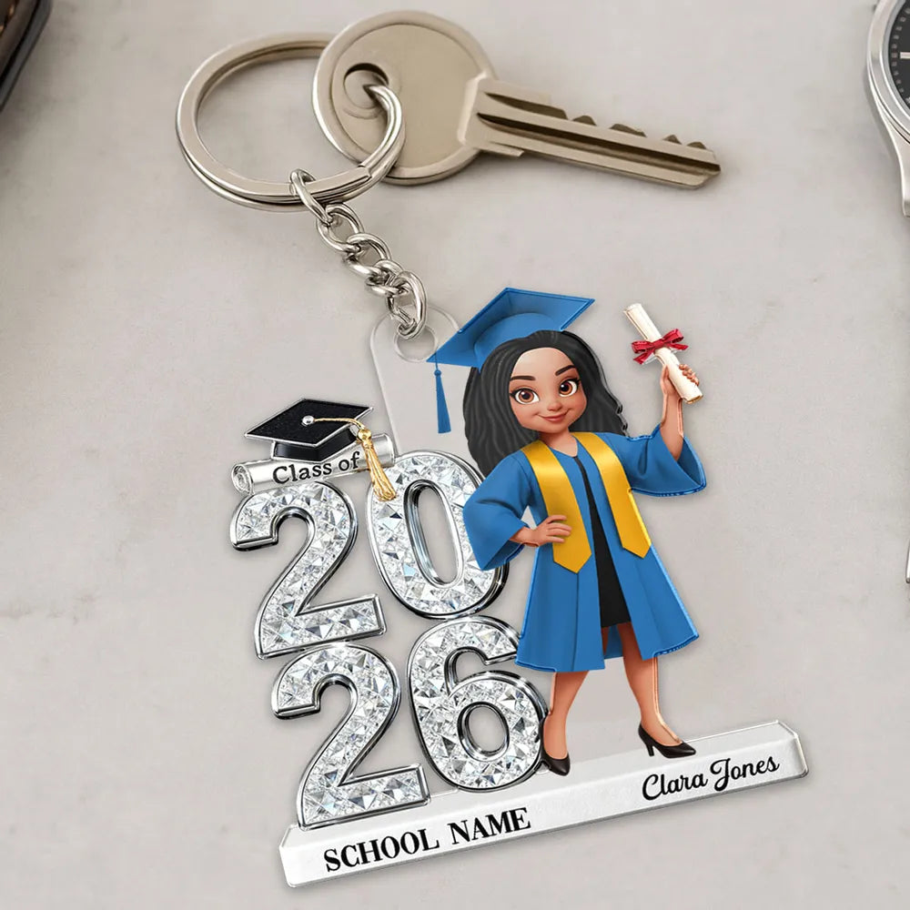 Personalized Graduation Acrylic Keychain Class of 2026 With Cap and Diploma, Unique Gift for Daughter or Son