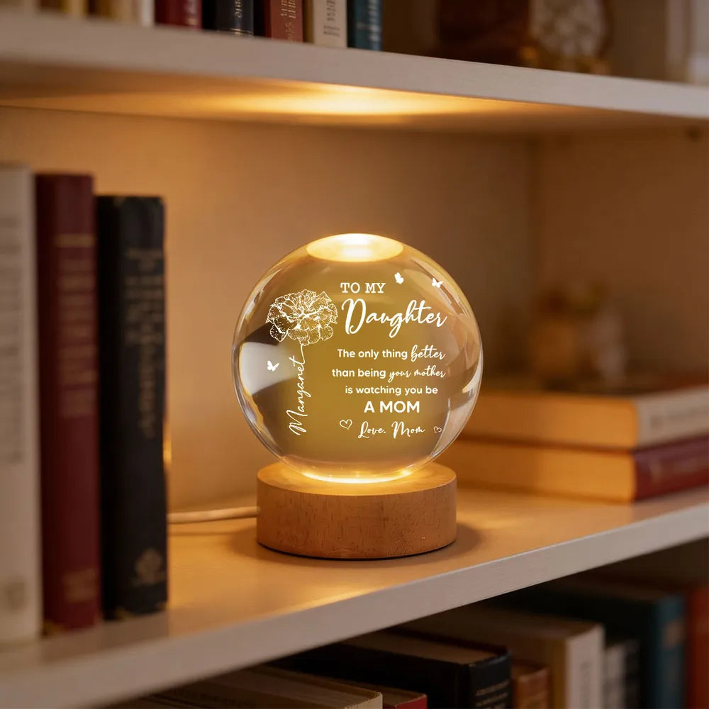 To My Daughter Globe Lamp with Floral & Butterflies, Warm Glow Night Light, Unique Gift from Mom