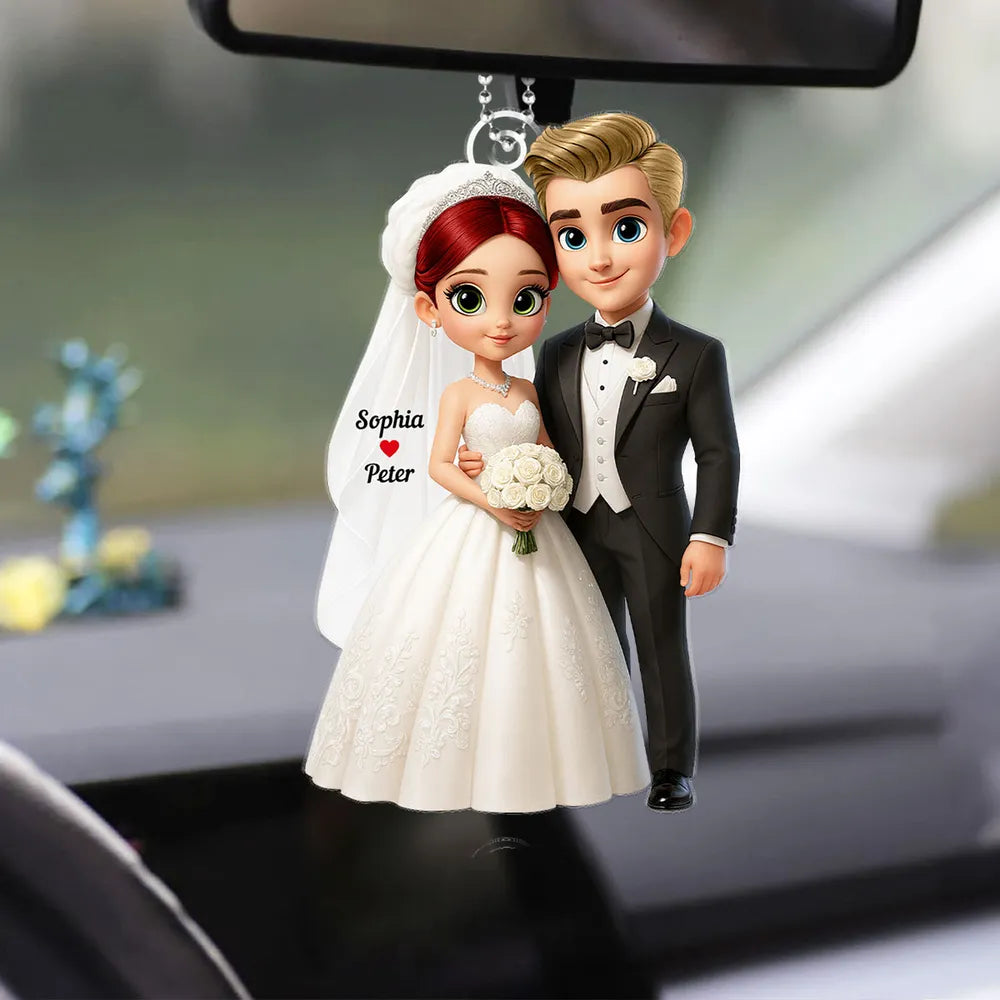 Wedding Couple Acrylic Car Hanger Romantic Rearview Mirror Charm Sweet Car Decor Unique Gift for Couples