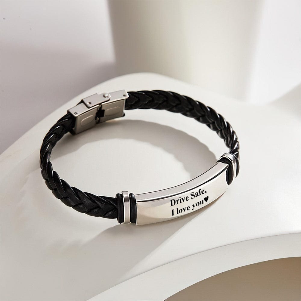 Any Text/ Message/ Name... - Personalized Engraved Leather Bracelet