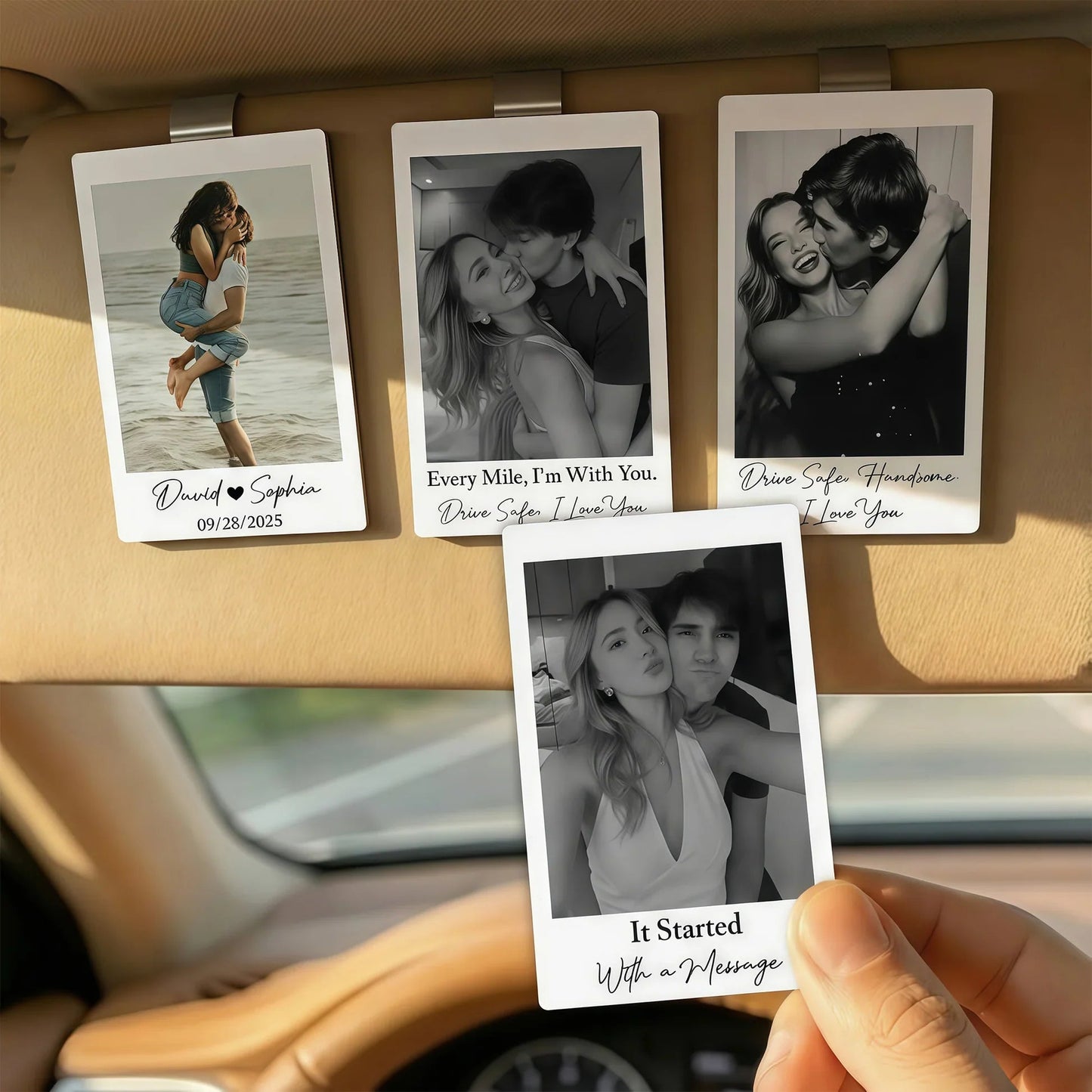 Personalized Wooden Car Visor Clip With Photo, Couple Kiss Design, Sweet Drive Companion, Unique Gift For Boyfriend Girlfriend