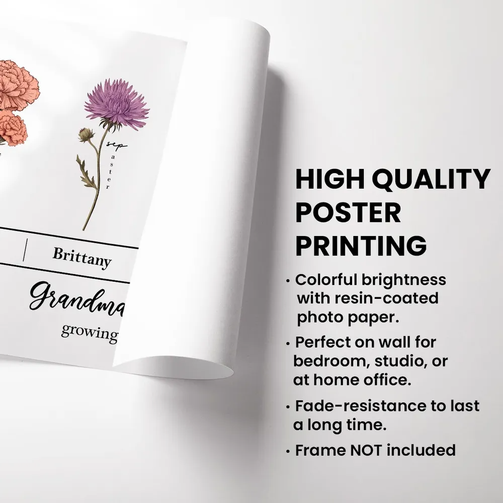 Personalized Grandma's Garden Poster – Floral Design with Family Names and Birth Flowers