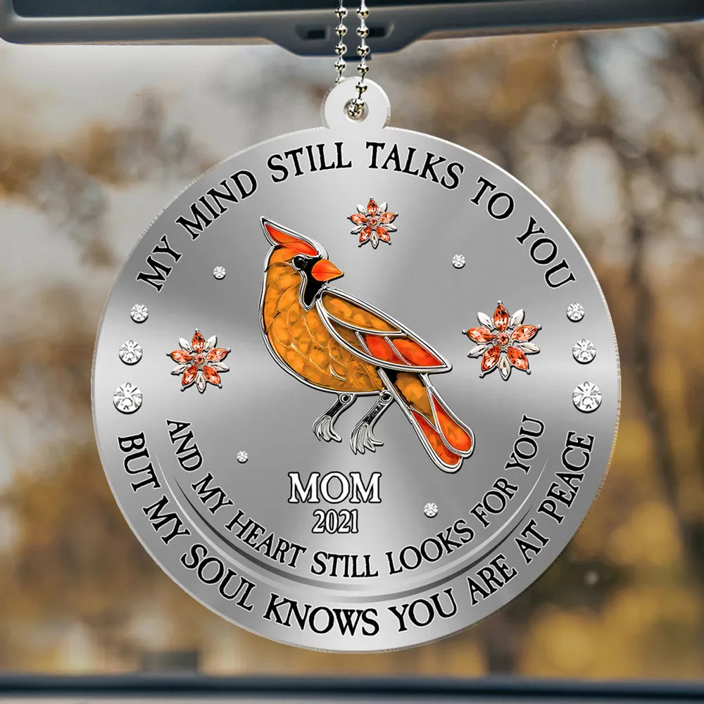 Personalized Acrylic Car Hanger Cardinal Birds Memorial Gift for Mom & Dad - A Unique Rearview Mirror Keepsake