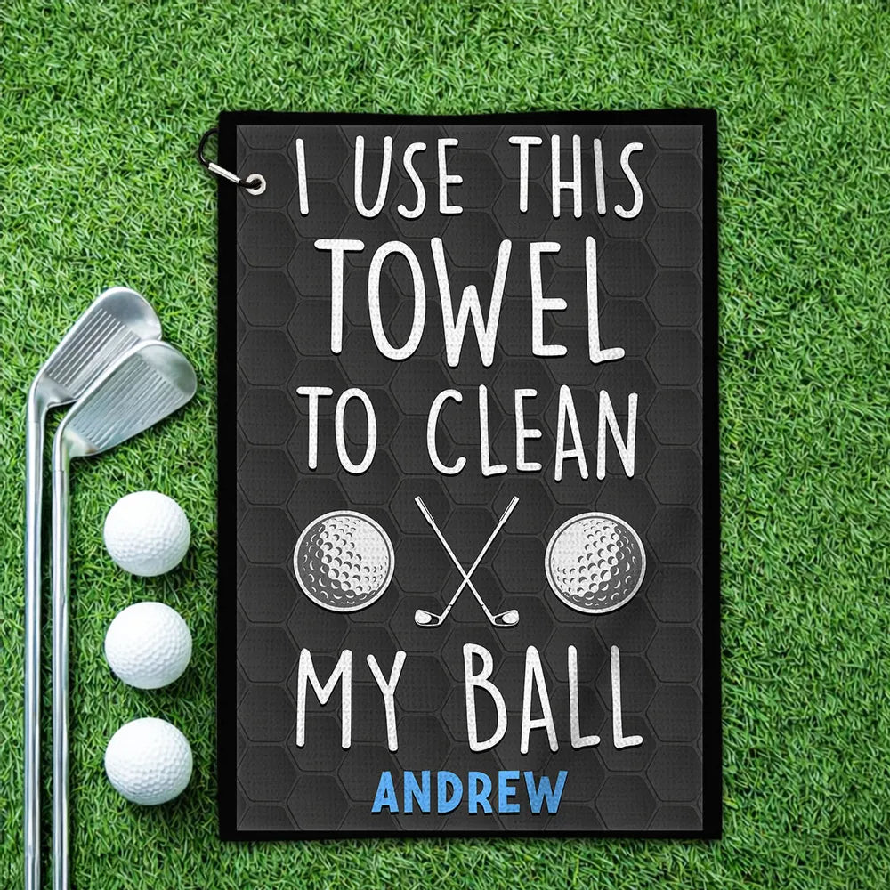 Personalized Waffle Weave Golf Towel Funny 'I Use This Towel To Clean My Ball' Unique Gift for Golfers