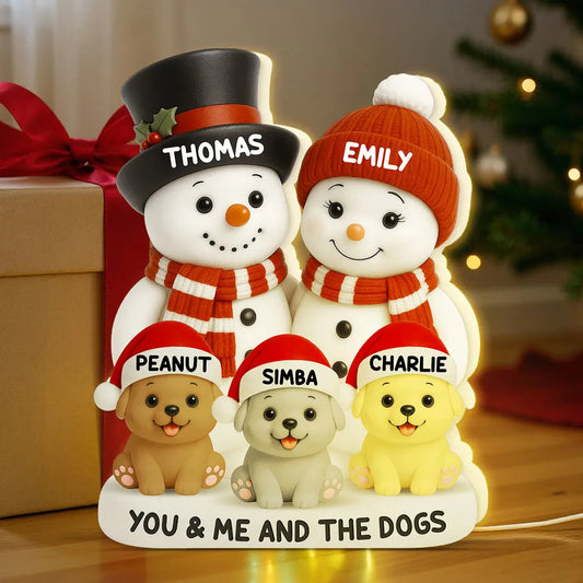Snowman Family & Pets Acrylic Light Box – Warm Holiday Decor, Perfect Gift for Couples and Pets Lovers