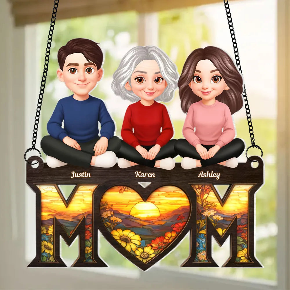 Personalized Acrylic Suncatcher Ornament MOM Heart Sunset Window Decor - Unique Gift for Mom or Grandma