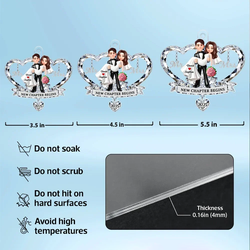 Personalized Acrylic Ornament for Couple, Mr & Mrs Bride in Groom's Arms, Christmas Tree Keepsake Unique Gift