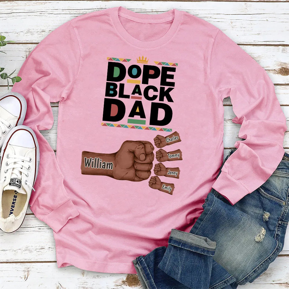 Personalized Dope Black Dad Classic Tee With Fist Bump Hands Design, Unique Father's Day Gift For Dad