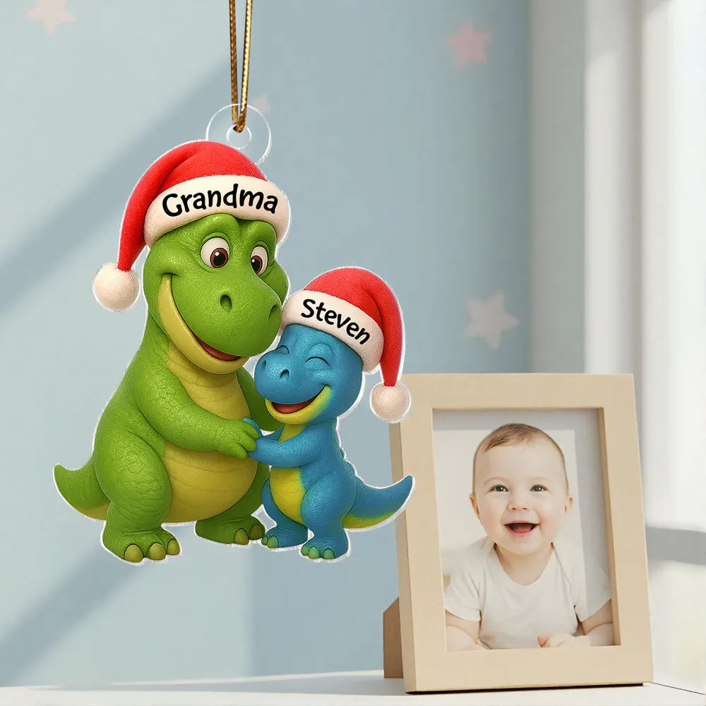 Custom Christmas Dinosaur Family Ornament with Hug Design