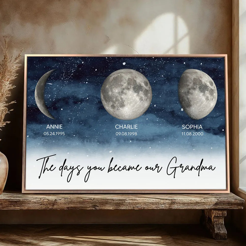 Personalized Moon Phase Night Sky Poster for Grandma, The Days You Became Our Grandma Wall Art, Unique Gift