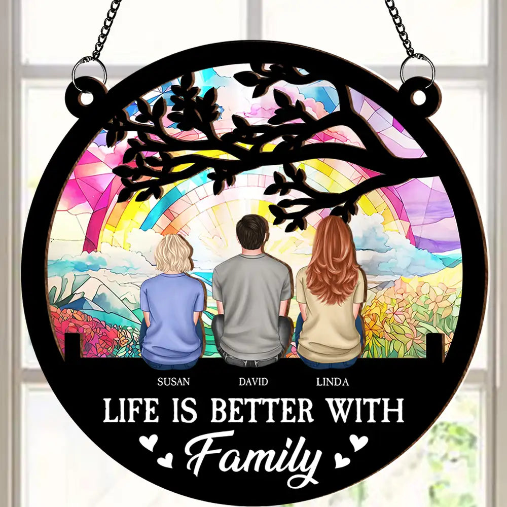 Life is Better with Family – Personalized Wood and Acrylic Layered Ornament, Family Gift