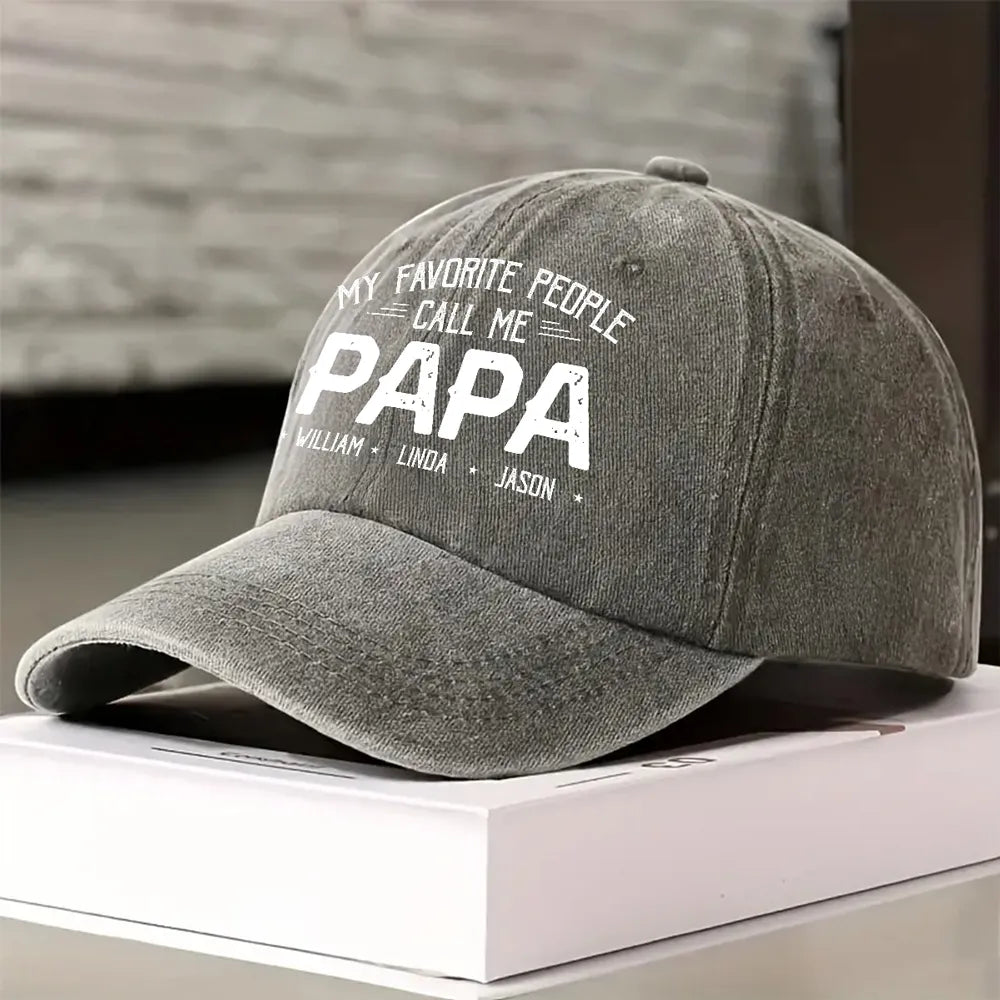 Personalized Washed Denim Baseball Cap with Papa Quote, Custom Kids' Names, Vintage Dad Hat, Unique Gift for Fathers & Grandpas