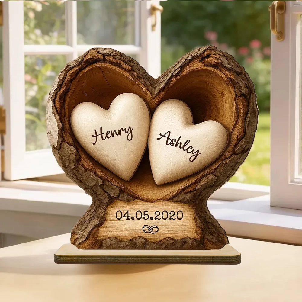 Personalized Wooden Plaque Tree Heart Keepsake for Couples, Rustic Romantic Display, Unique Gift for Wife or Husband