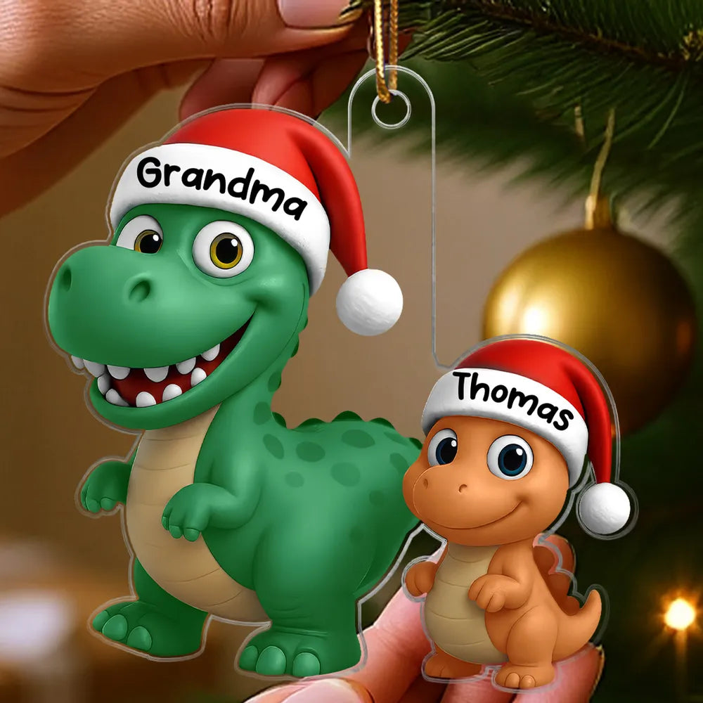 Dinosaur Family Acrylic Ornament | Cute Grandma & Kid Design, Perfect Gift for Christmas & Family Bonding