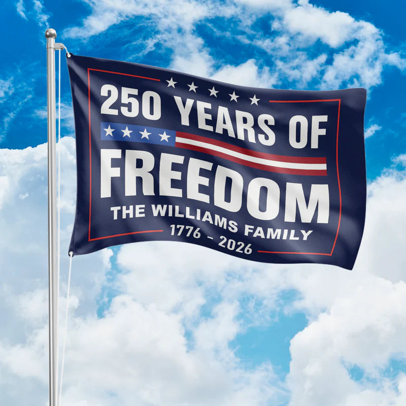 250 Years of Freedom House Flag for US Anniversary, Navy Blue Patriotic Decor for Yard or Porch, Meaningful Gift for Proud Families