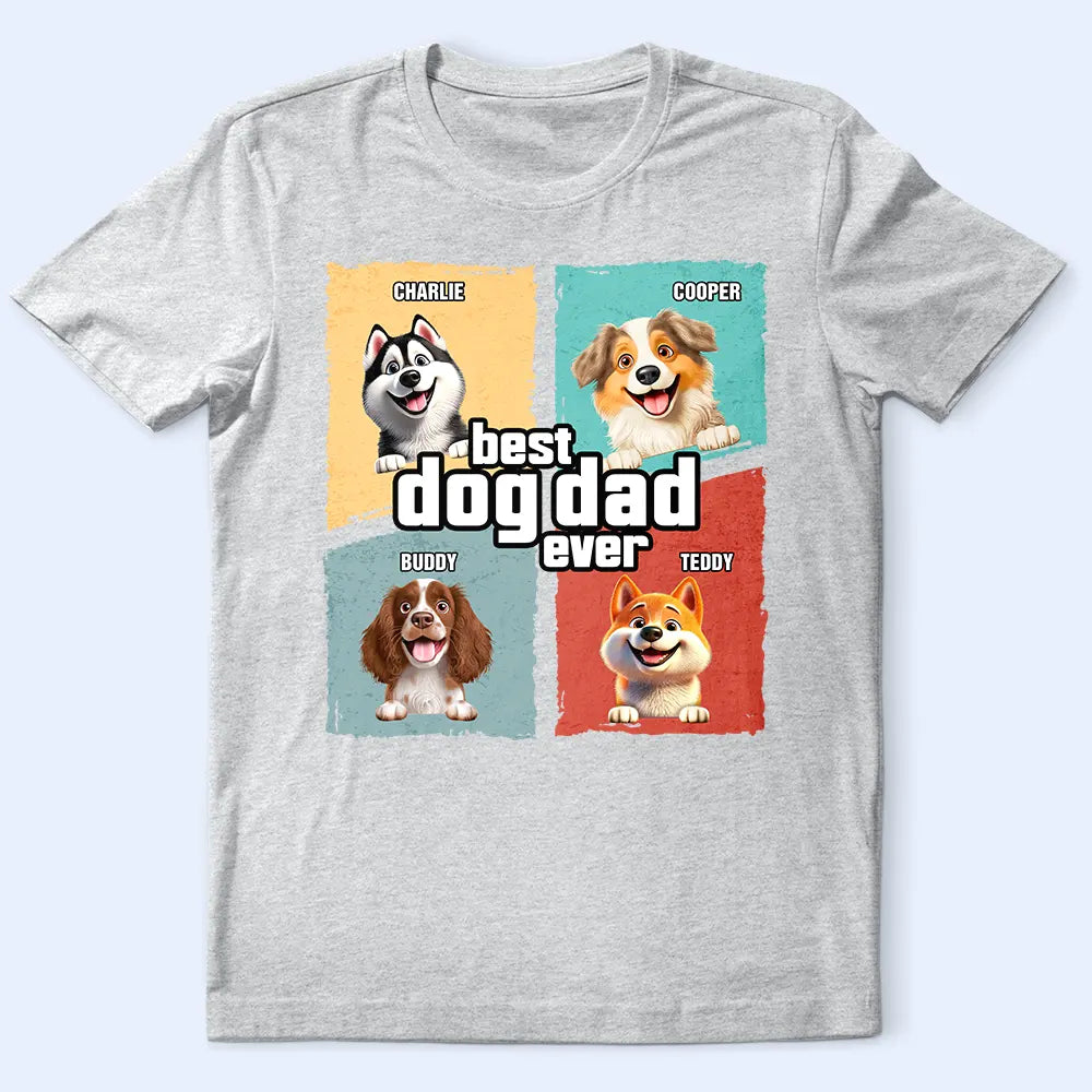 Personalized Dog Dad Shirt – Custom Pet Names with Cartoon Dogs, Perfect Gift for Pet-Loving Dads