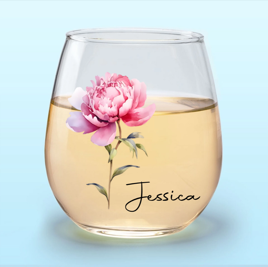 Personalized Floral Whiskey Glass, Custom Daisy Design with Name - Perfect Gift for Her