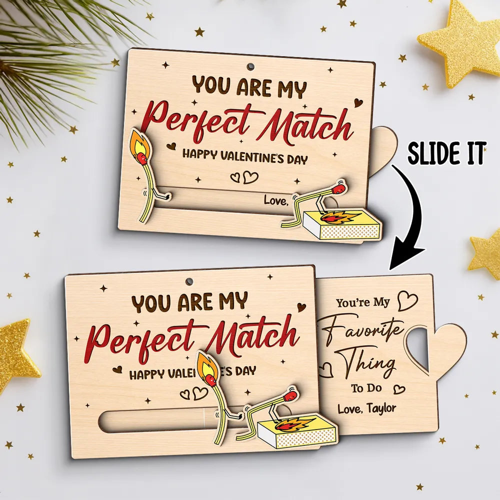 You're My Perfect Match Wooden Sliding Ornament, personalized couple Valentine's Day gift that's cute and funny