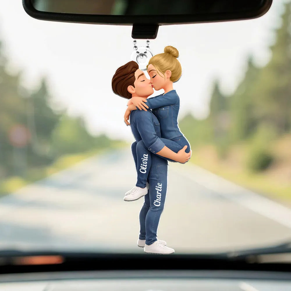 Personalized Kissing Couple Acrylic Car Hanger Cute Rearview Mirror Decor Unique Gift for Him or Her