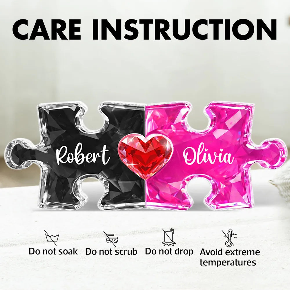 Personalized Puzzle Couple Shaped Acrylic Block Plaque - Heart Keepsake Shelf Decor, Unique Gift for Him or Her