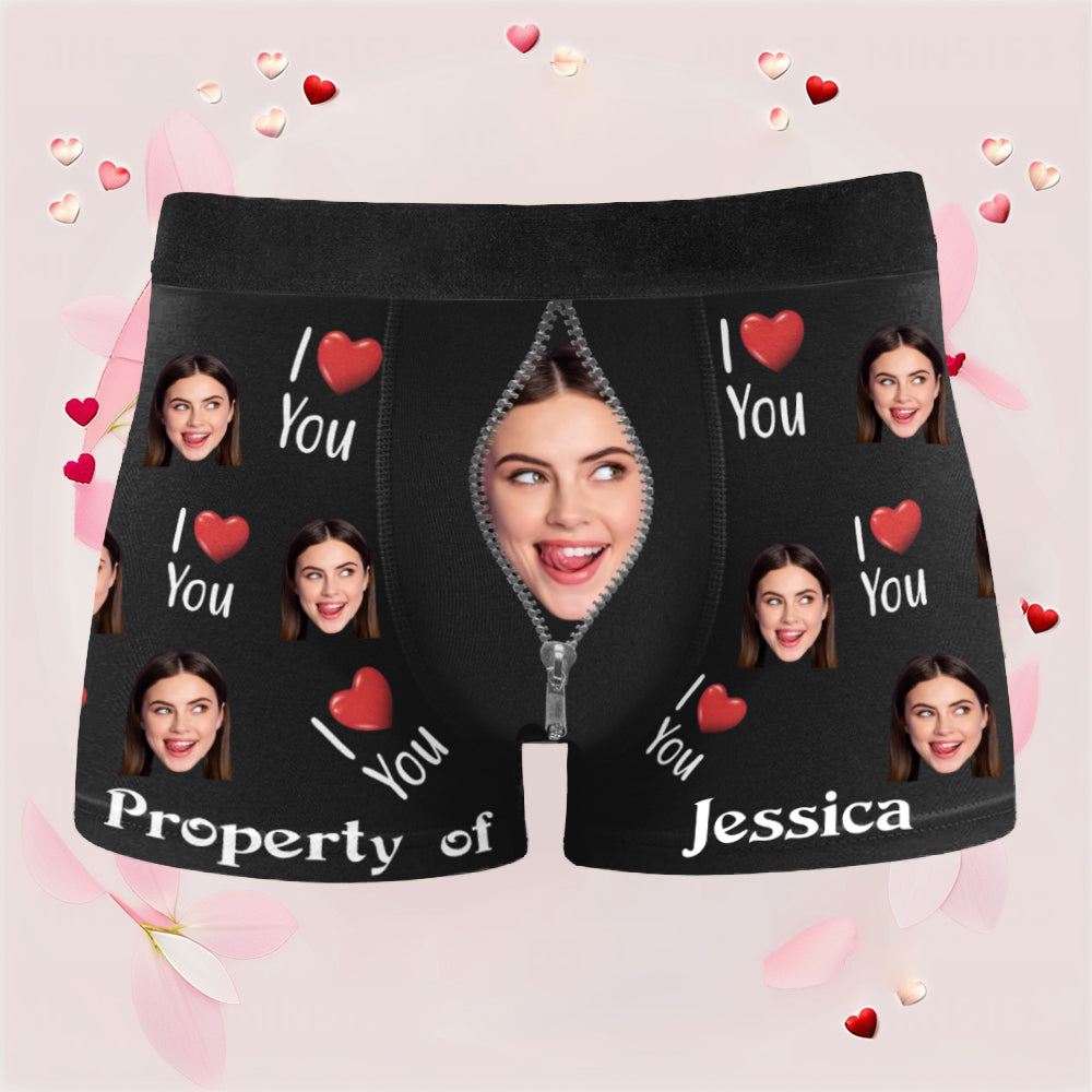 "Property of Girlfriend – Personalized Photo Boxer Briefs, Perfect Birthday Gift for Him or Boyfriend"