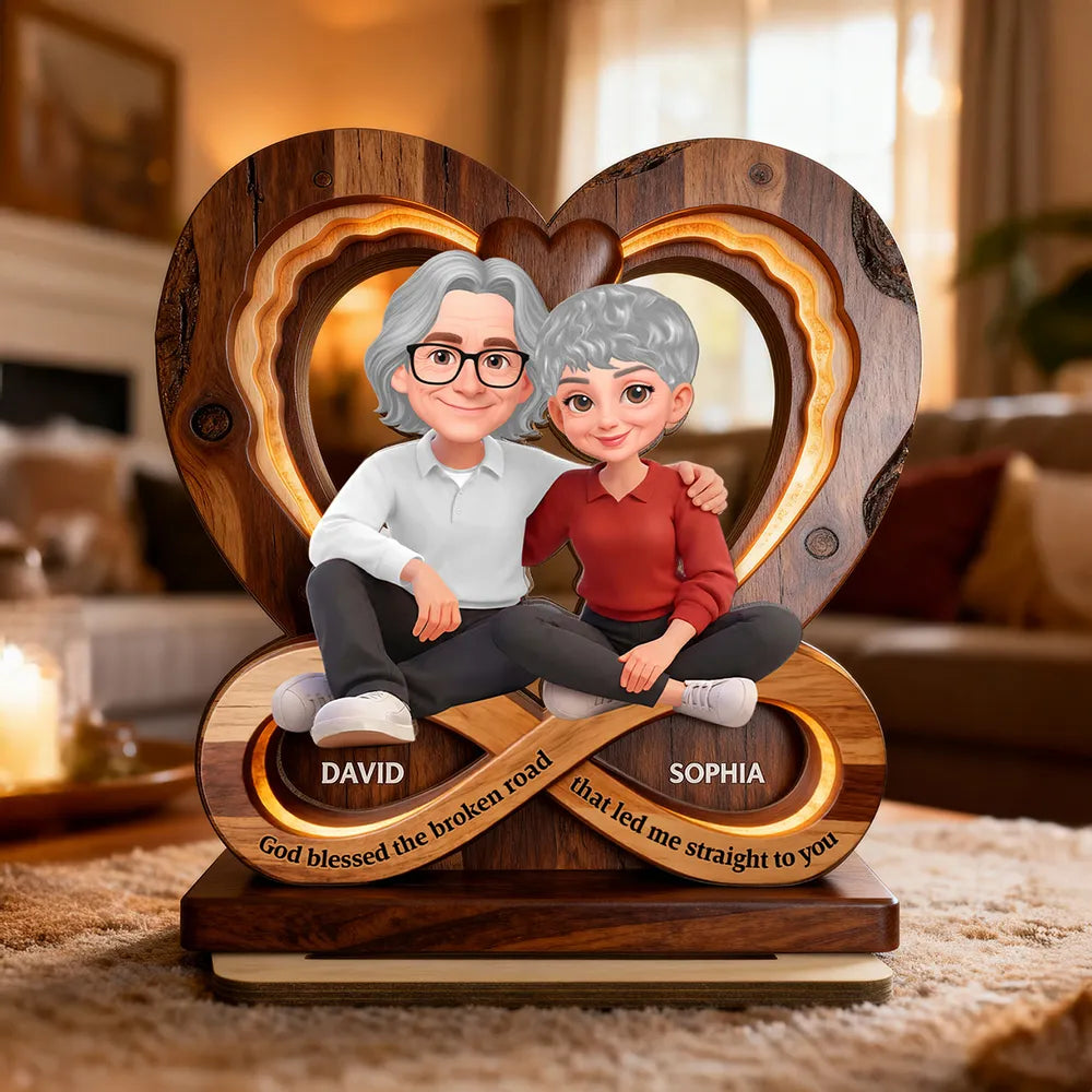 Personalized Couple Infinity Heart 2-Layer Wooden Plaque for Cozy Living Room Display, Unique Romantic Gift for Her or Him