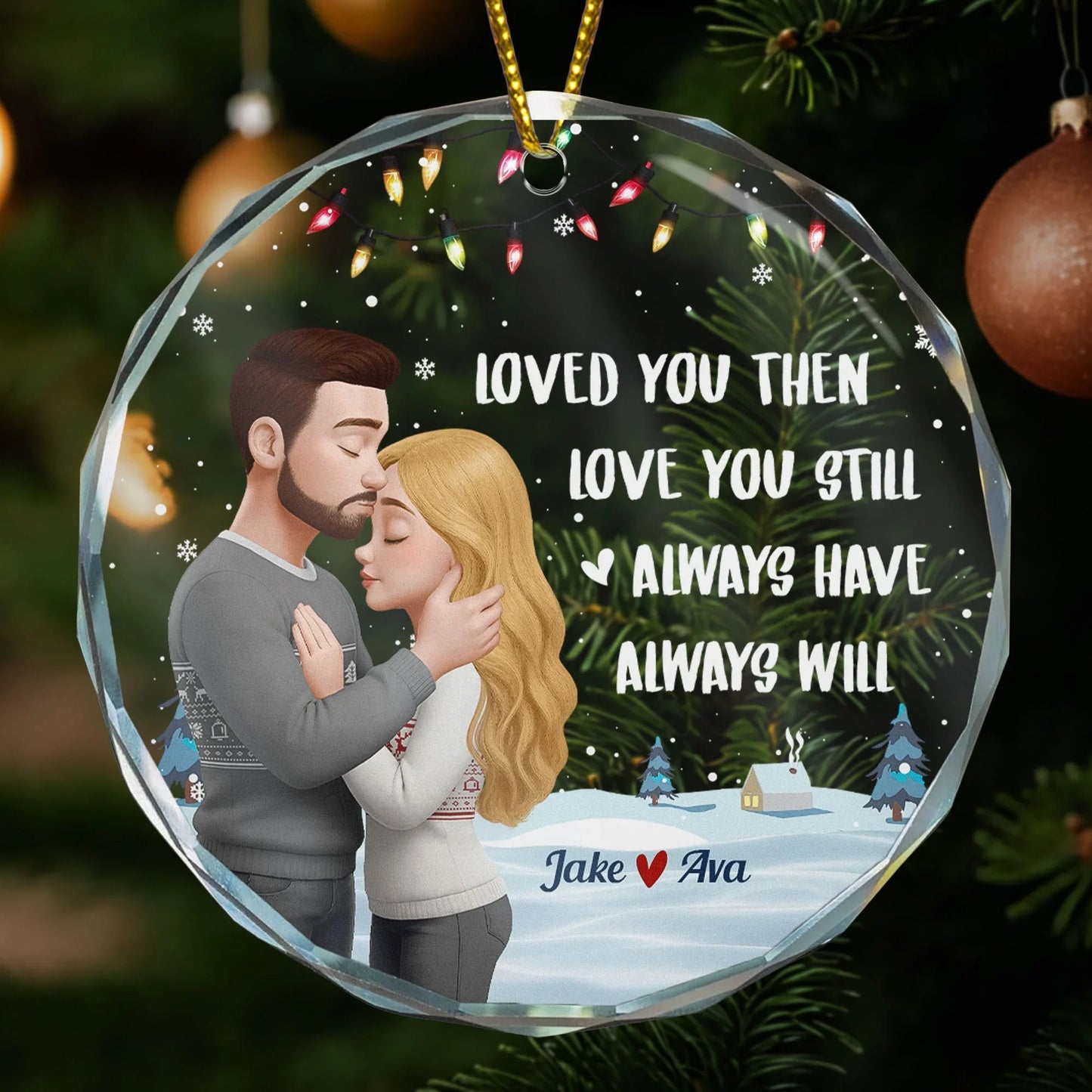 Crystal Ornament with Hugging Couple Design | Clear Printing & Premium Finish, Romantic Gift for Lovers