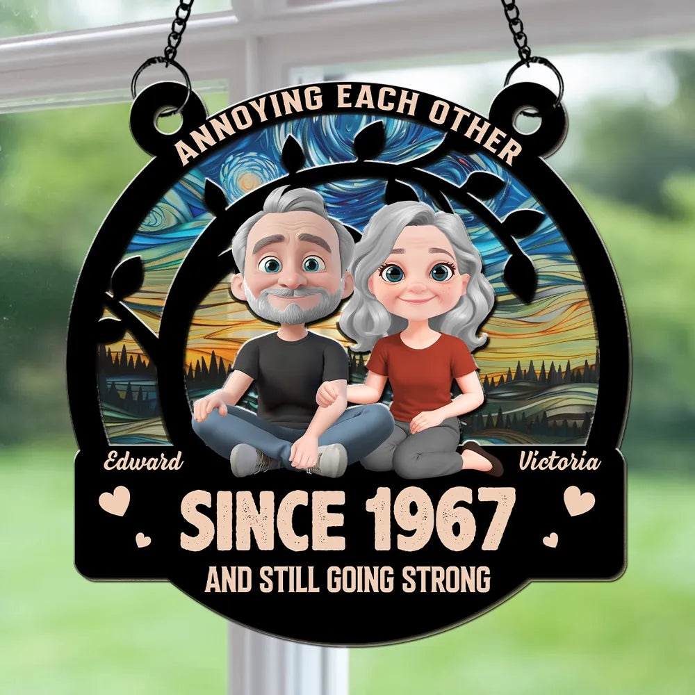 Vintage Elderly Couple Ornament Wood and Acrylic Layered Back View Design High Clarity and Beautiful Keepsake