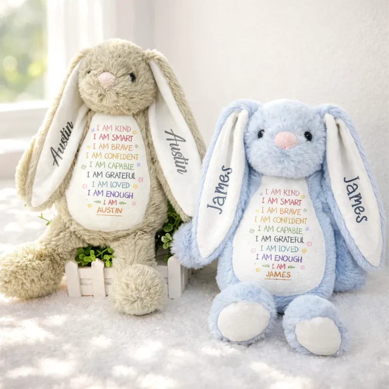 Personalized Plush Bunny with Affirmation Quote, Soft Nursery Comfort Gift for Kids and Baby Showers