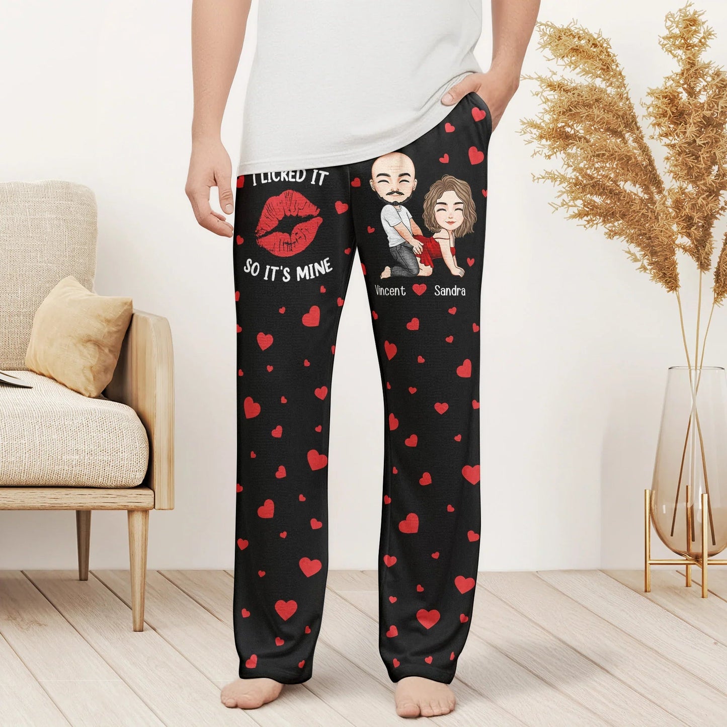 Printed Lounge Pants Personalized I Licked It So It's Mine Love Quote Cute Gift for Couples Funny Valentines Gift