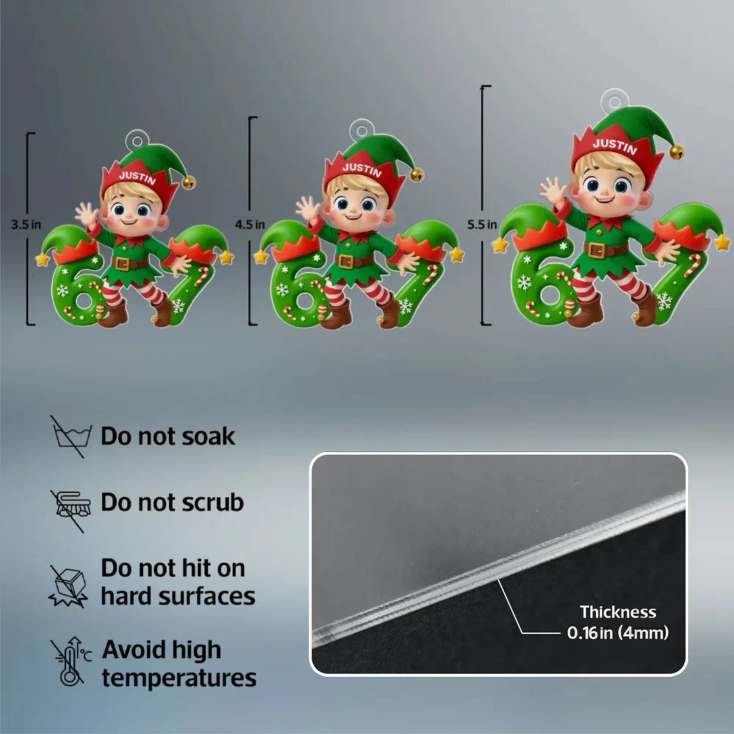 Personalized Christmas Elf Acrylic Ornament for Kids – Cute 6 7 Design, Festive Decor & Unique Holiday Gift