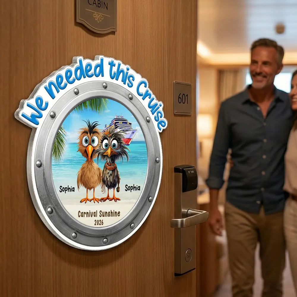 Acrylic Magnet Personalized Cruise Door Magnet with Funny Whimsical Bird Couple Ocean Scene Sweet Trip Memory Unique Gift