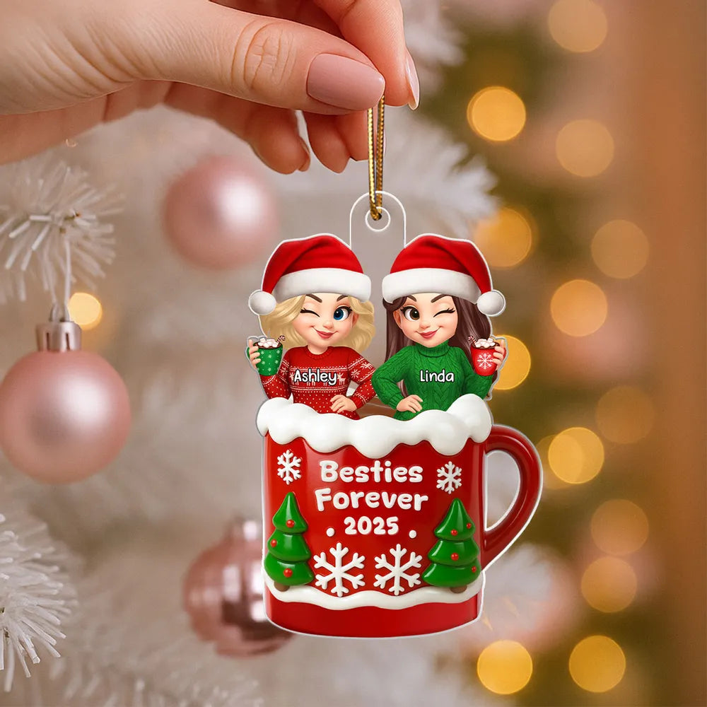 Acrylic Ornament with Besties Forever Christmas Theme, High Clarity, Perfect Gift for Friends