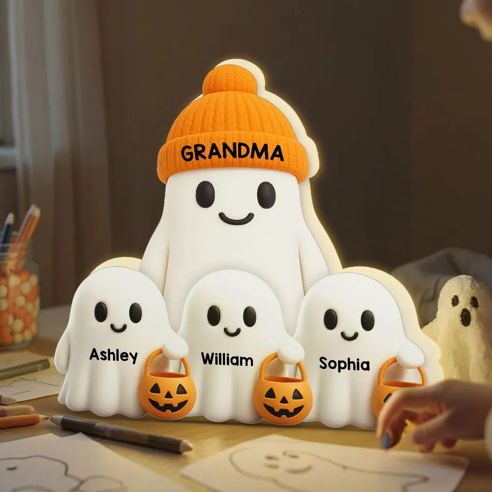 Grandma and Family Ghost Acrylic Light Box, Cozy Halloween Home Décor, Gift-Ready Accent for Family