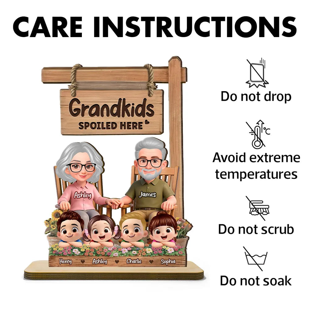 2-Layer Wooden Plaque for Grandma - Grandkids Spoiled Here Sign with Sweet Grandparent Scene - Creative Gift