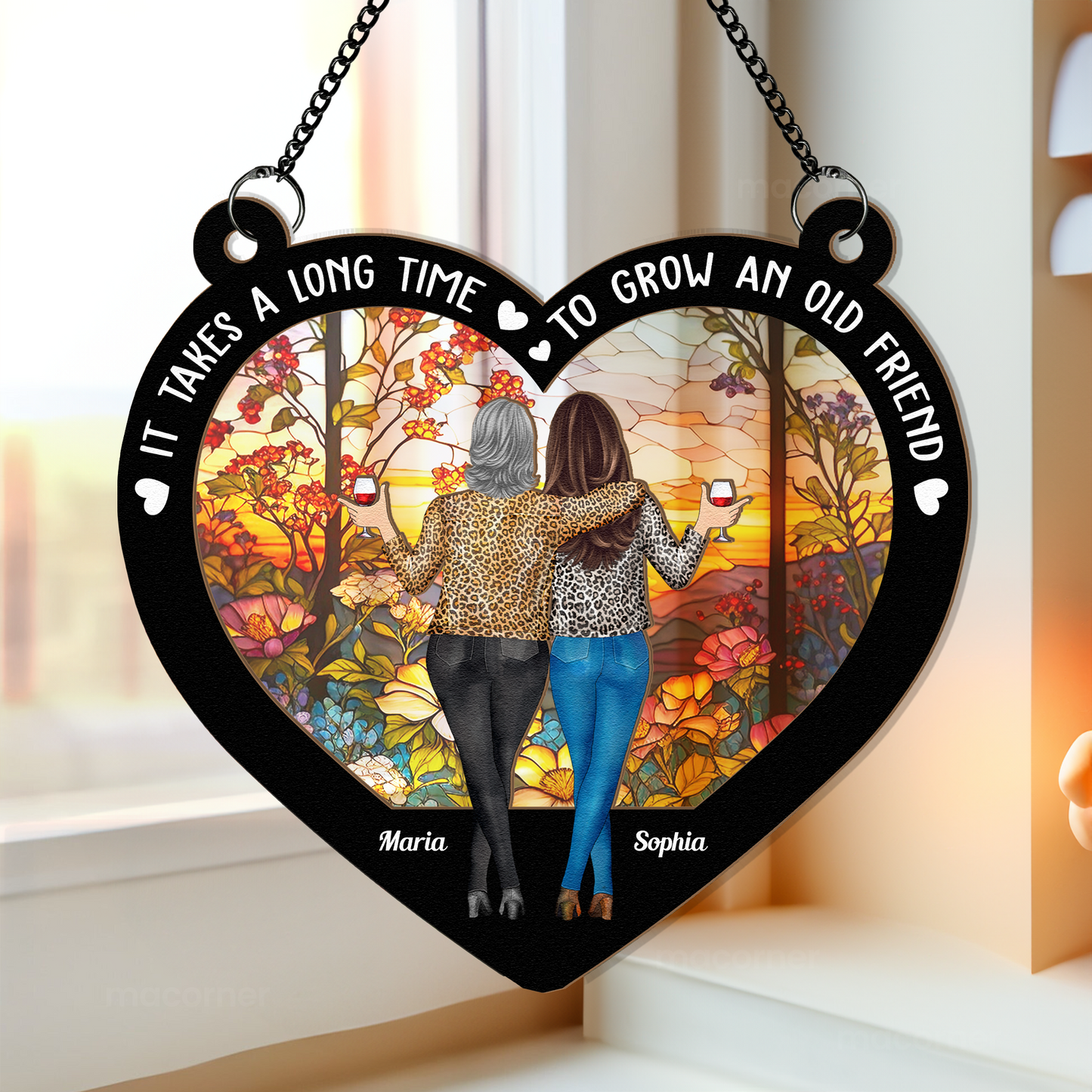 Heart-Shaped Wood and Acrylic Layered Ornament – “It Takes a Long Time to Grow an Old Friend” Gift for Best Friends