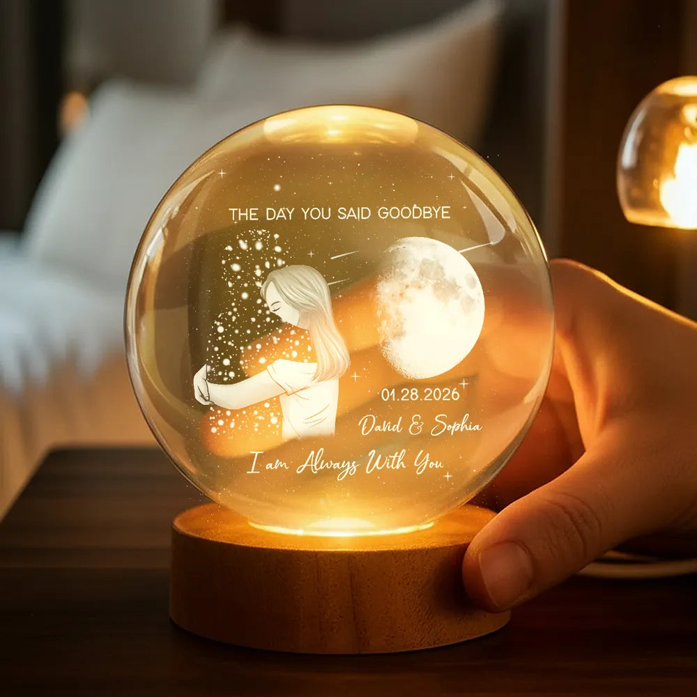 Globe Lamp With Moon & Goodbye Quote - Personalized Remembrance Gift That Glows Warm