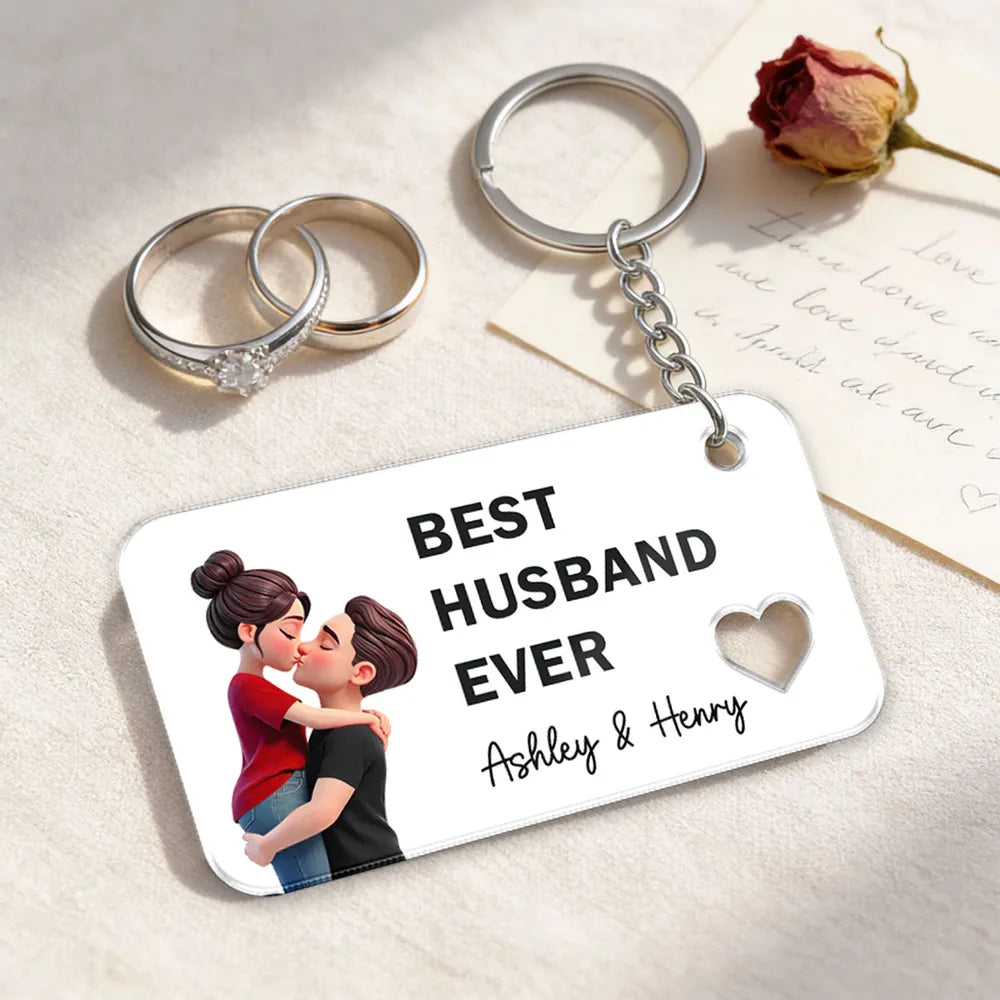 Personalized Acrylic Keychain Best Wife Ever Couple Kissing Cute Pink Charm Unique Gift for Wife