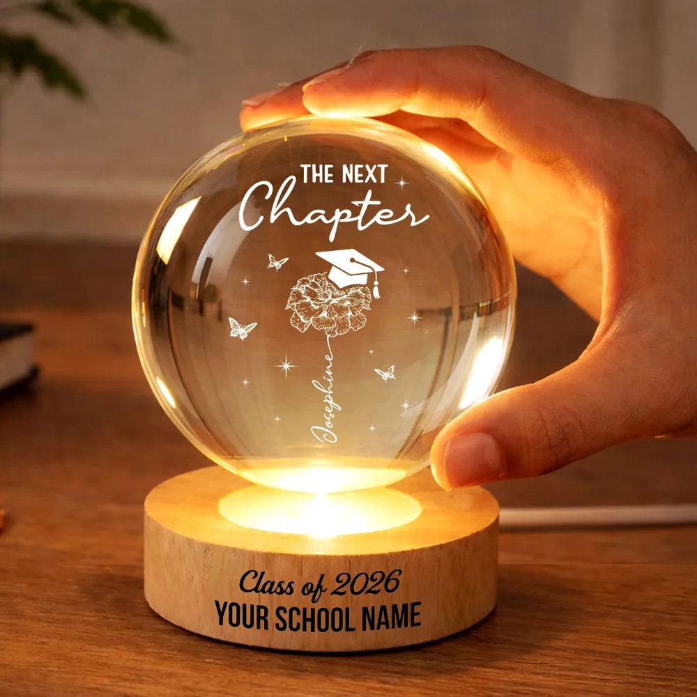 Personalized Globe Lamp Night Light, The Next Chapter Graduation Cap Floral Design, Cozy Dorm Decor, Unique Gift