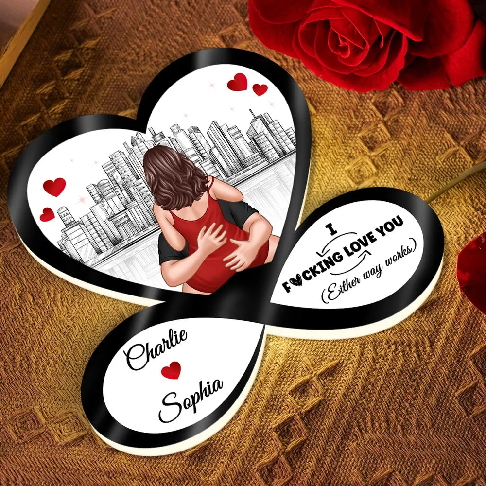 Funny Romantic Couple Acrylic Light Box, Personalized Infinity Heart Skyline Design - Warm Glow Keepsake Gift for Couples