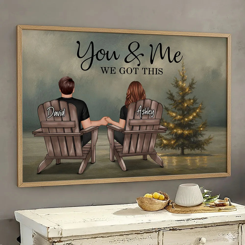 Personalized Couple Poster with Christmas Tree, You & Me Quote, Romantic Wall Art Gift for Partner