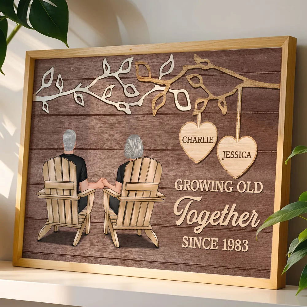 Growing Old Together Personalized Poster, Cozy Rustic Branch Couple Wall Art, Heartwarming Anniversary Or Housewarming Gift