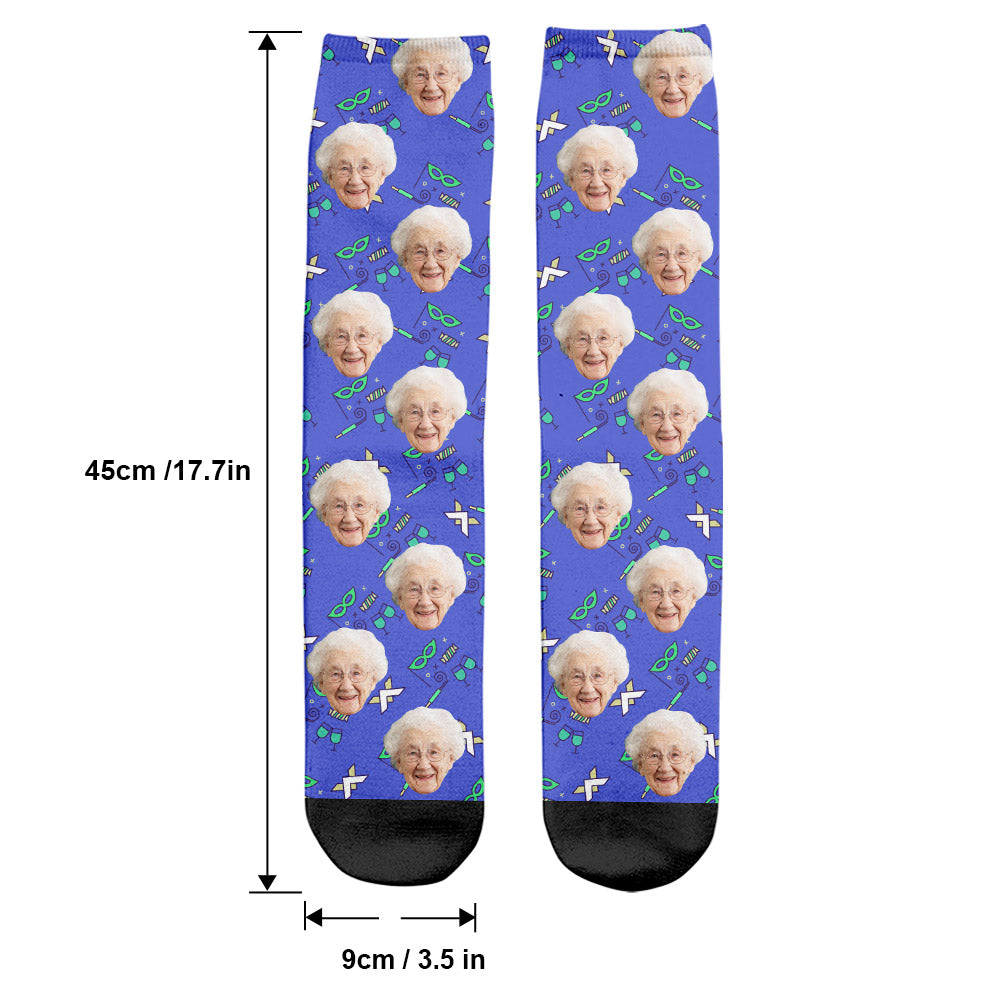 Custom Face Party Pattern - Personalized Grandma Socks