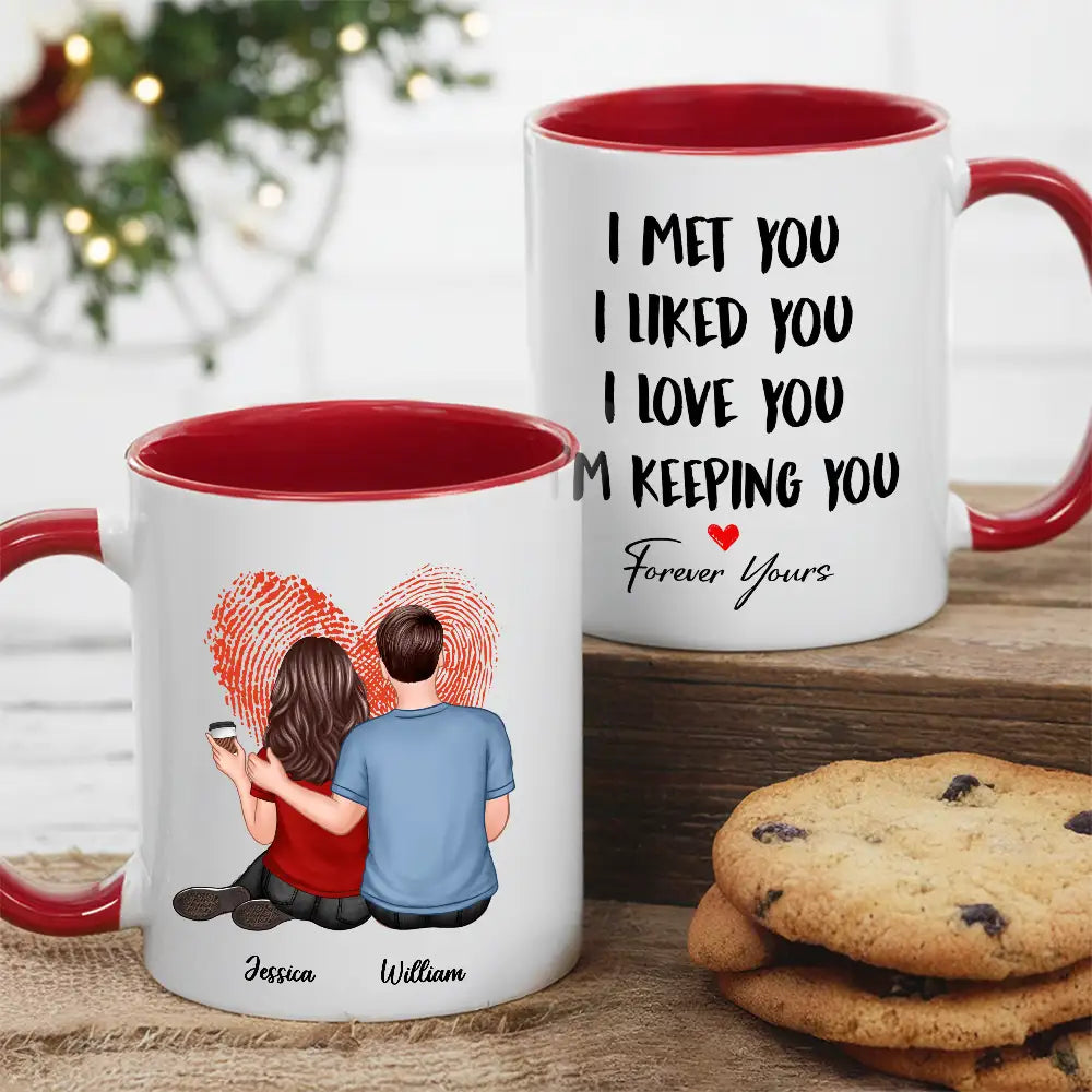 “I Met You I Love You” Fingerprint Heart White Ceramic Mug – Romantic Custom Gift