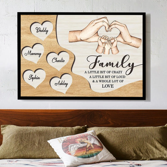 Family A Whole Lot of Love Personalized Poster, Hand-Drawn Hands & Hearts Wall Art, Meaningful Birthday or Housewarming Gift