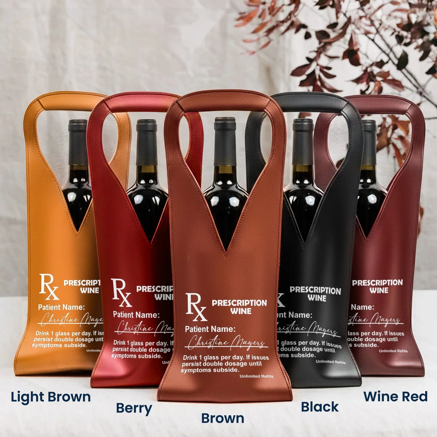 Personalized PU Leather Wine Bag Prescription Wine Design Funny Unique Gift for Wine Lovers, Dinner Parties & Host Gifts