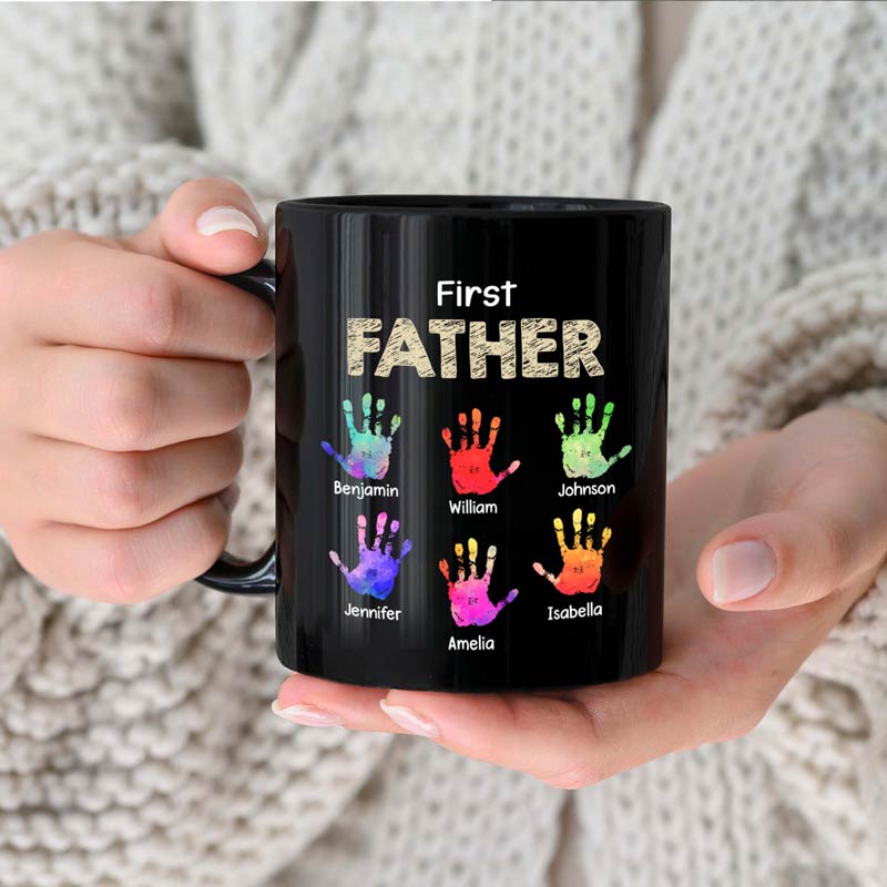 Full‑Color Handprint Mug – “First Dad, Now Grandpa” Favorite Gift for Dad or Grandpa