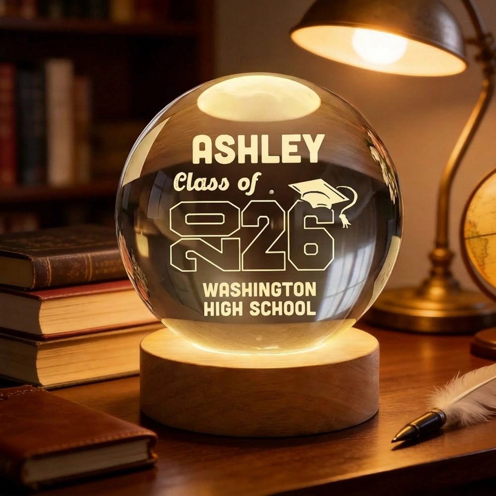 Globe Lamp with Personalized Class of Design, Warm Cozy Nightstand Glow, Meaningful Gift for a Grad