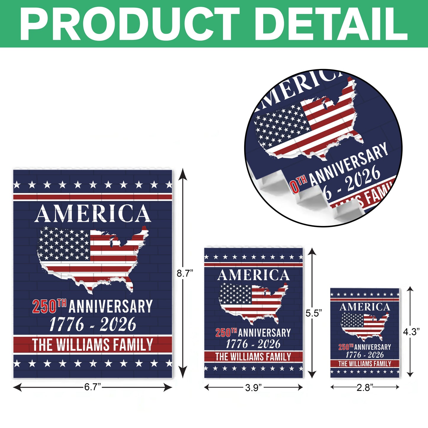 Custom Patriotic PVC Building Brick Puzzle for America 250th Anniversary, USA Flag Map Design, Meaningful Family Gift