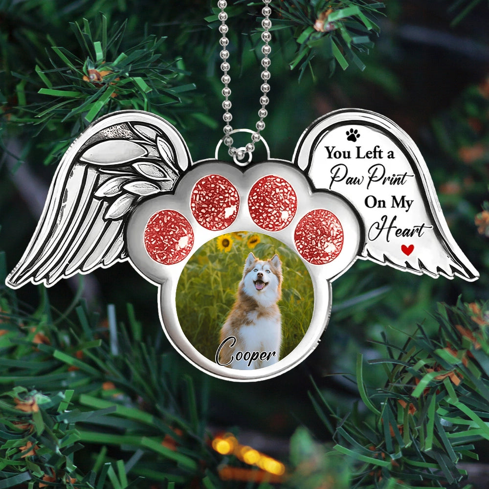 Acrylic Ornament with Angel Wings & Paw Print – Pet Memorial Keepsake for Dog Lovers, heartfelt gift for Christmas and beyond